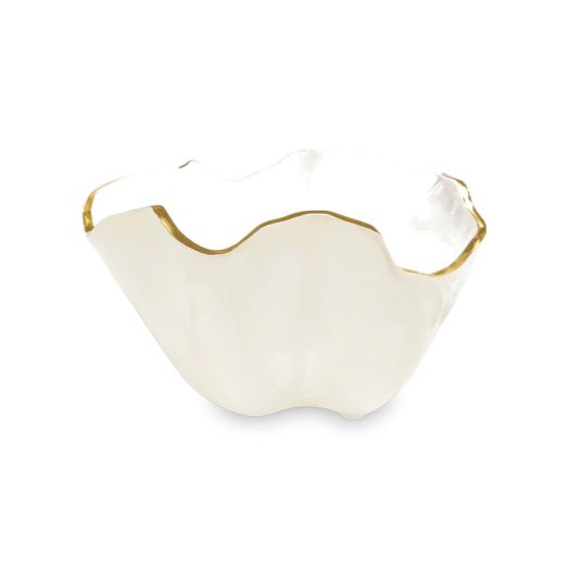 white bowl with irregular form and golden edge