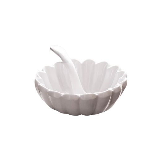 White fluted mini white bowl with white spoon