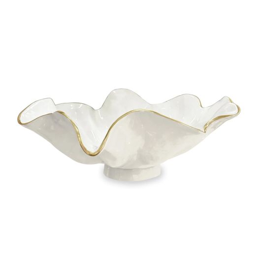 white enamel finish bowl with golden rim