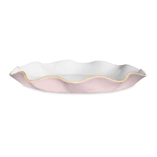 pink and white bowl with golden rim