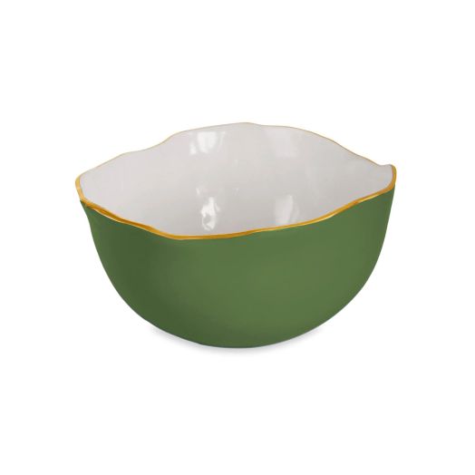 Large green bowl with gold trim