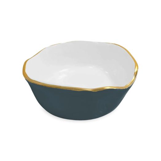 Navy blue and white wine coaster with gold-tone trim