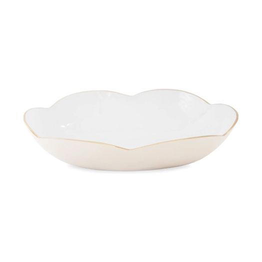 Extra large cream and white oval bowl with gold-tone trim details