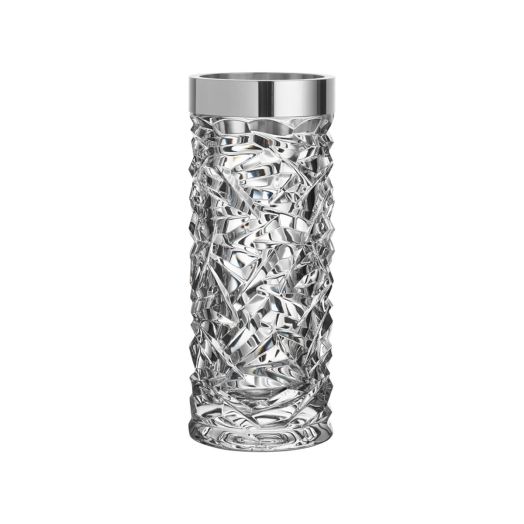 irregular geometry crystal vase with silver band