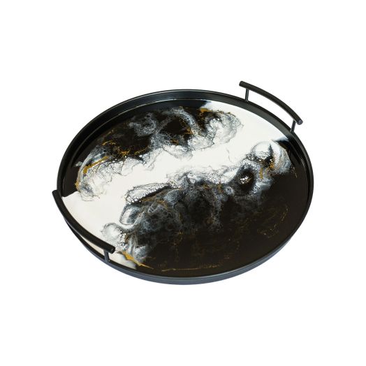  Black Round Tray with Onyx