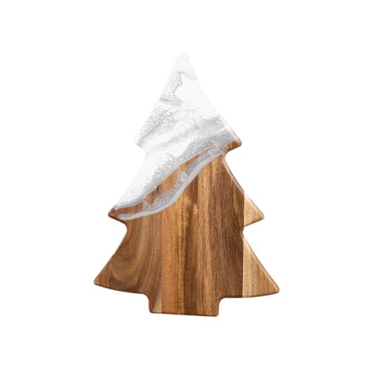 tree shaped cheese board with white resin detail