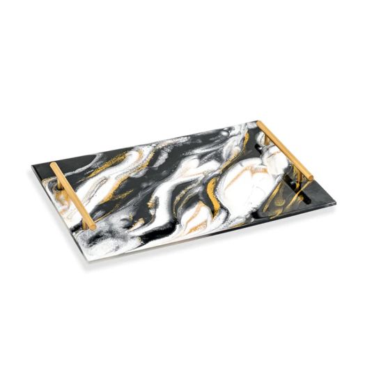 marbled white black and gold tray with golden handles