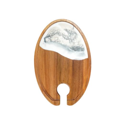 wooden tray with white marble design