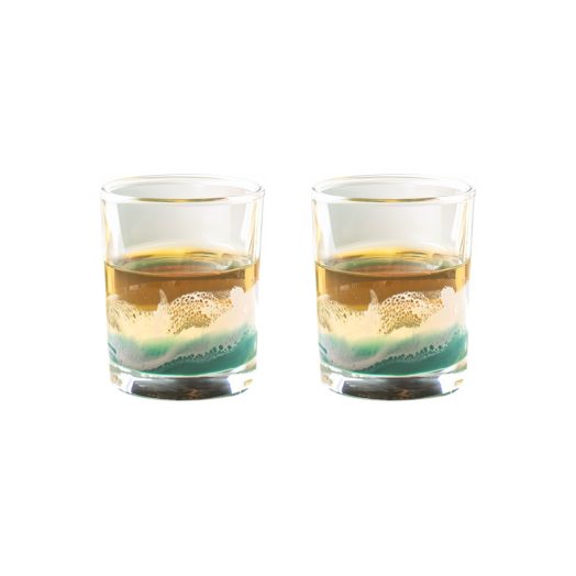 Set of 2 old fashion glasses with a carribean blue resin